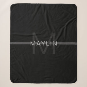 Dark Grey Monogram, Name & Geometric Stripe Sherpa Blanket