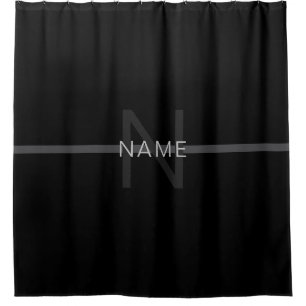 Dark Grey Monogram, Name & Geometric Stripe Shower Curtain