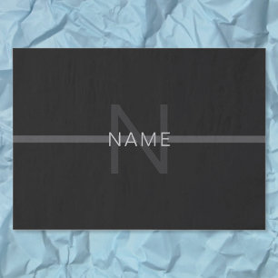 Dark Grey Monogram, Name & Geometric Stripe Tissue Paper