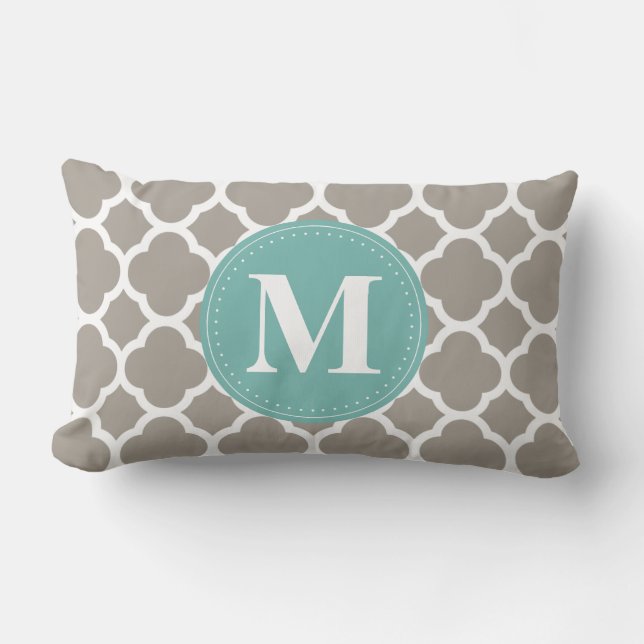 Dark Grey Monogram Pink Quatrefoil Pattern Lumbar Cushion (Front)