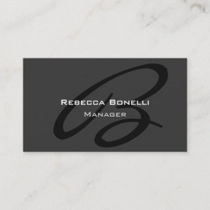 Dark Grey Monogram Script Manager Business Card