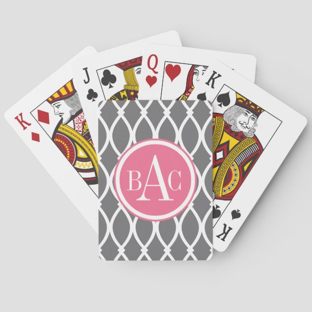 Dark Grey Monogrammed Barcelona Print Playing Cards (Back)