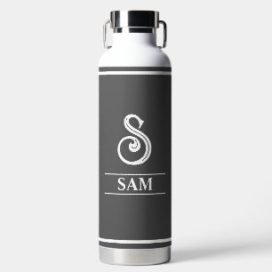 Dark Grey Monogrammed Water Bottle