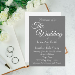 Dark Grey Monotone Simple Style Wedding Invitation