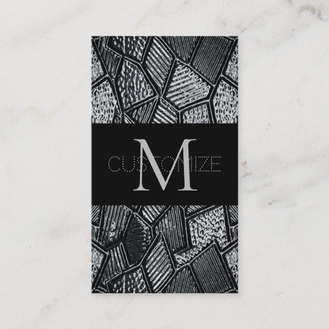 Dark Grey Mosaic Glass Monogram Business Card 2 (Front)