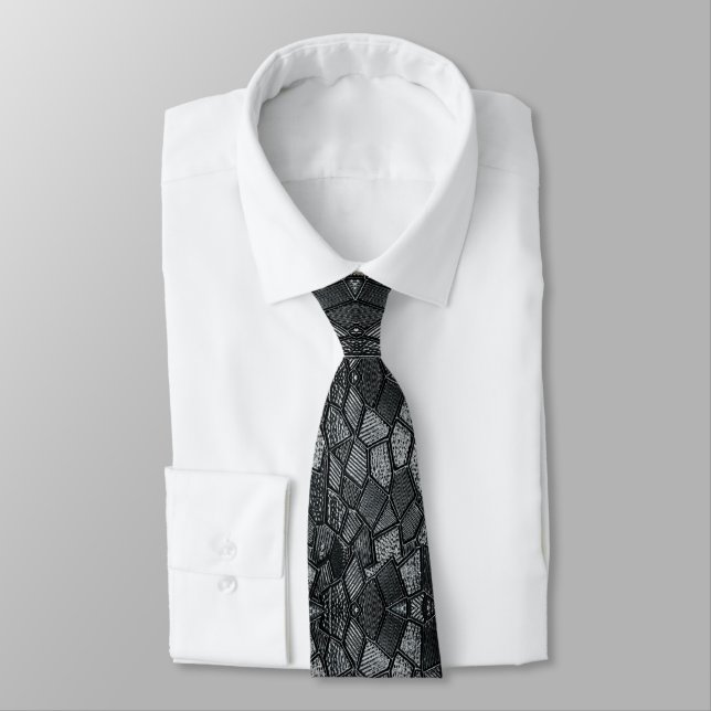 Dark Grey Mosaic Glass Tie (Tied)
