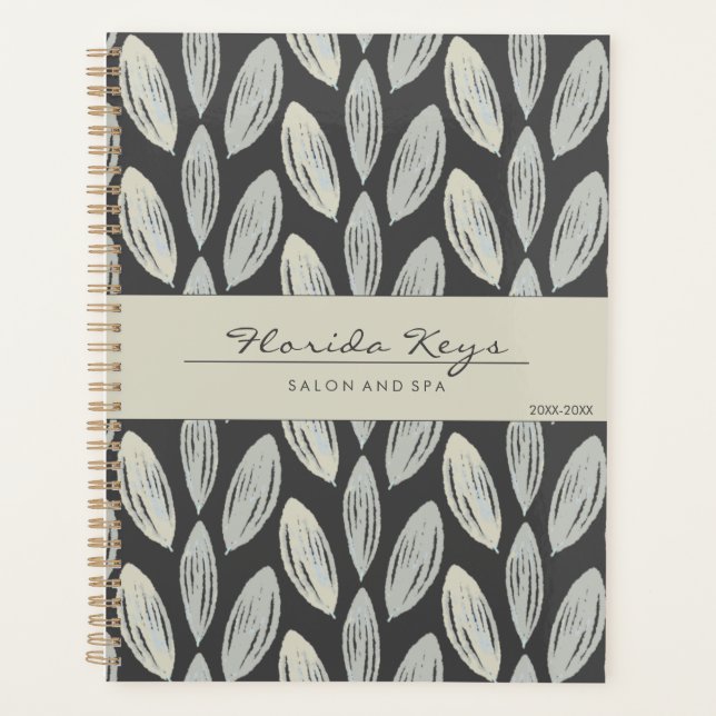 Dark Grey Neutral Tones Braided Leaf Art Deco Planner (Front)