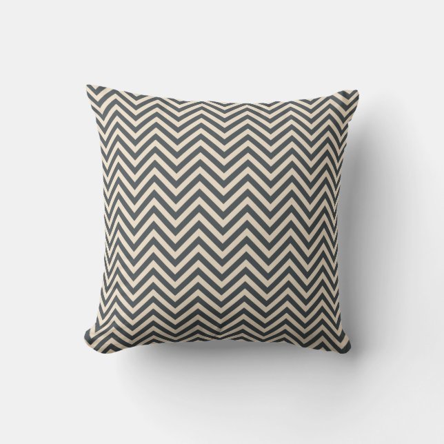 Dark Grey Off-White Chevron Geometric Pattern Cushion (Front)