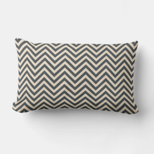 Dark Grey Off-White Chevron Geometric Pattern Lumbar Cushion