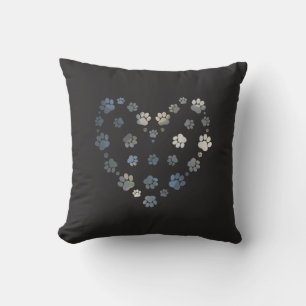 Dark Grey Paw Heart Cute Chic Cushion