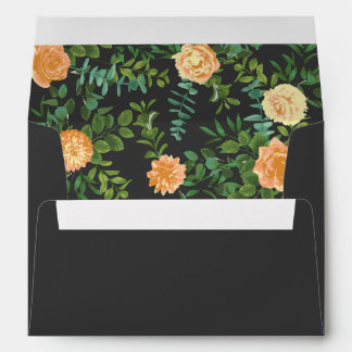 Dark Grey Peach Wedding Modern Floral Envelope