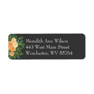 Dark Grey Peach Wedding Modern Floral Return Address Label