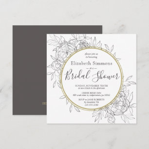  Dark Grey Peony Floral Modern Toile Bridal Shower Invitation
