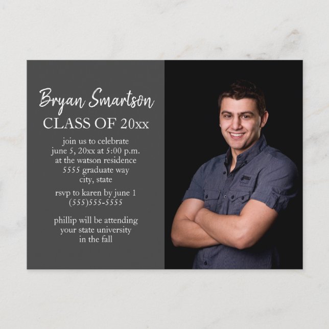 Dark Grey Personalised Photo Graduation Party Postcard (Front)
