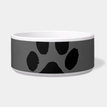 Dark grey pet bowl with black paw prints