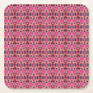 Dark Grey Pink Blue Funky Fun Deco Birthday Party Square Paper Coaster