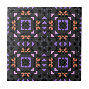Dark Grey Pink Ethnic Folk Geometric Pattern Ceramic Tile