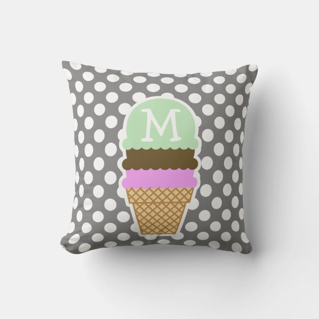 Dark Grey Polka Dots; Ice Cream Cone Cushion (Front)
