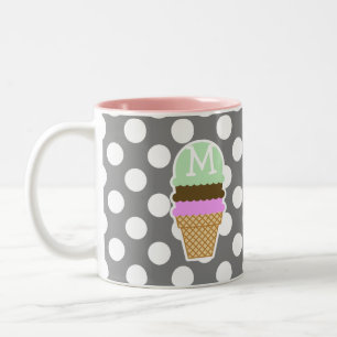 Dark Grey Polka Dots; Ice Cream Cone Two-Tone Coffee Mug