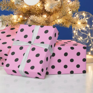 Dark grey polka dots on hot light pink wrapping paper