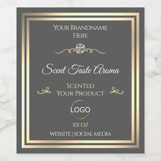 Dark Grey Product Label with Gold Frame and Logo (Single Label)