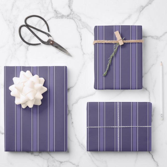 Dark Grey Purple & Grey Purple Stripes Wrapping Paper Sheet (Front)