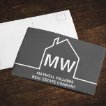 Dark Grey Real Estate Company Monogram Realtor Postcard<br><div class="desc">This modern realtor monogram dark grey marketing postcard is custom made with your realty company name in black under the the realty agent's initials in simple typography. This minimalist grey design features a simple line outline of a house. Contemporary gift for an agent working to help you buy a home....</div>