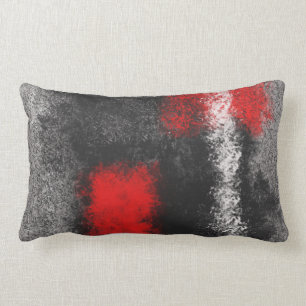 Dark grey red and white abstract lumbar pilloq cushion
