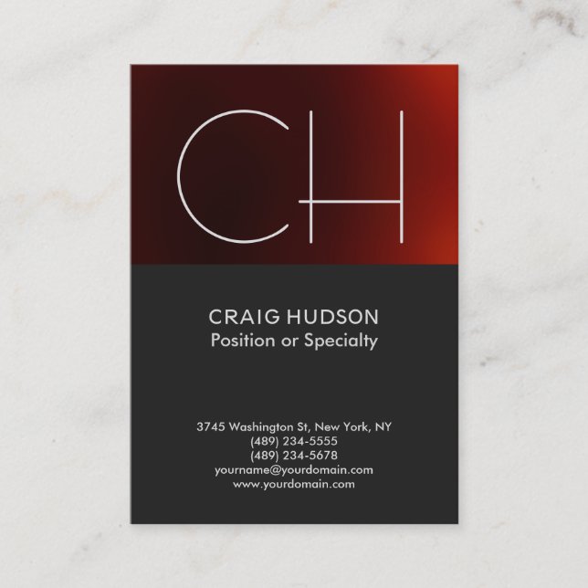 Dark Grey Red Monogram Professional Business Card (Front)