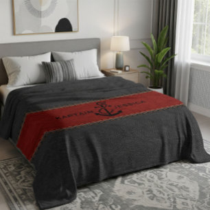 Dark-Grey & Red Vintage Leather Fleece Blanket