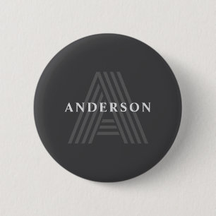 Dark Grey Retro Modern Monogrammed Name 6 Cm Round Badge