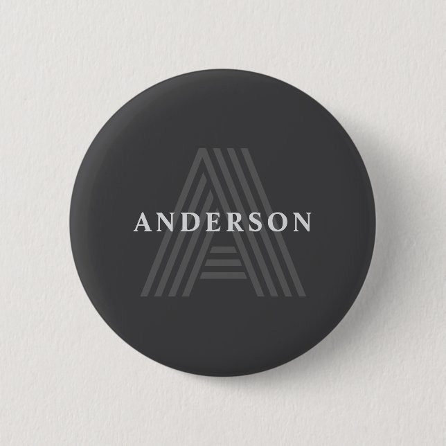 Dark Grey Retro Modern Monogrammed Name 6 Cm Round Badge (Front)