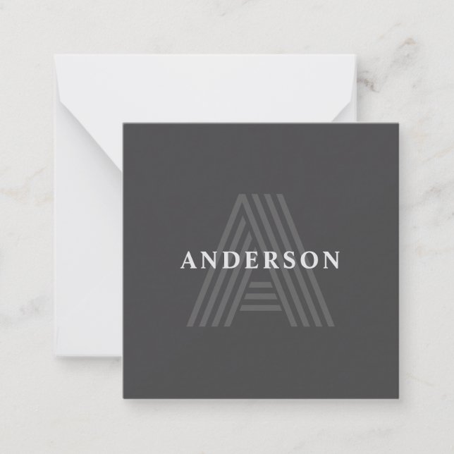 Dark Grey Retro Modern Monogrammed Name Card (Front)