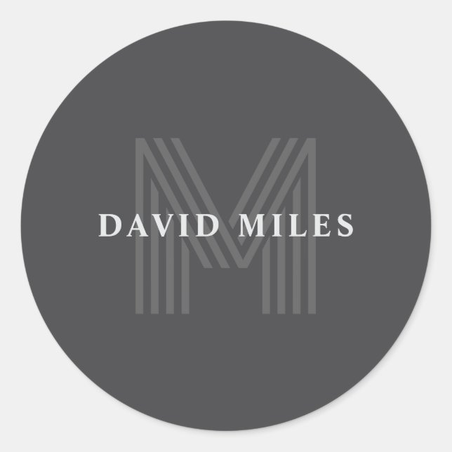Dark Grey Retro Modern Monogrammed Name Classic Round Sticker (Front)