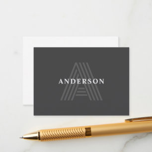 Dark Grey Retro Modern Monogrammed Name Enclosure Card