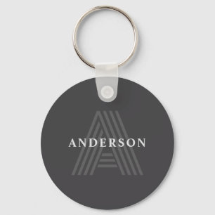 Dark Grey Retro Modern Monogrammed Name Key Ring