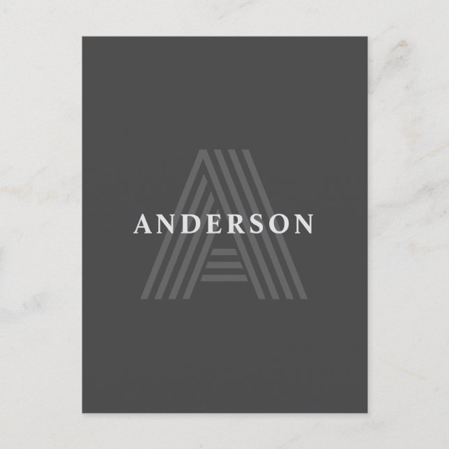 Dark Grey Retro Modern Monogrammed Name Postcard (Front)