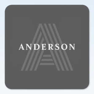 Dark Grey Retro Modern Monogrammed Name Square Sticker