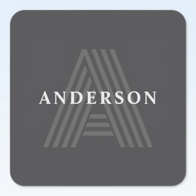Dark Grey Retro Modern Monogrammed Name Square Sticker (Creator Uploaded)