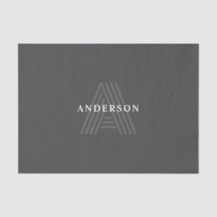 Dark Grey Retro Modern Monogrammed Name Tissue Paper