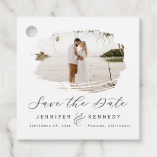Dark Grey Romantic Brushed Frame Save the Date Favour Tags