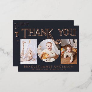 Dark Grey Rose Gold Birth Announcement Thank You