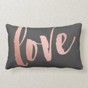 Dark Grey & Rose Gold Love Lumbar Cushion