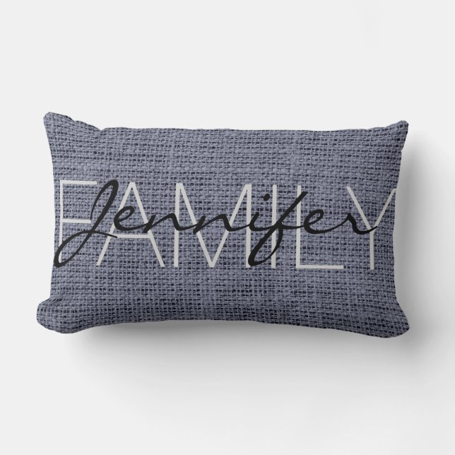 Dark Grey Rustic Burlap Monogram Lumbar Cushion (Front)