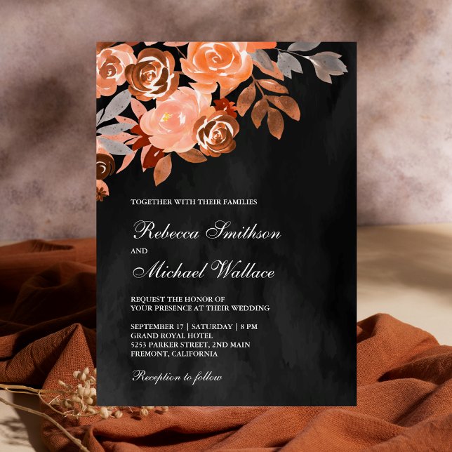 Dark Grey Rustic Earthy Terracotta Floral Wedding Invitation (Creator Uploaded)