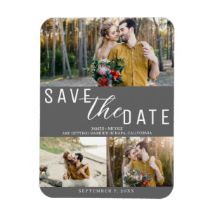 Dark Grey Save the Date Wedding 3 Photos Magnet