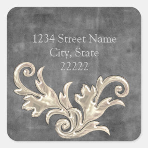 Dark Grey Silver Flourishes Return Address Square Sticker