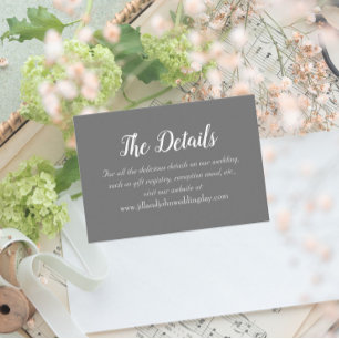 Dark Grey Simple Style Wedding Details Enclosure Card