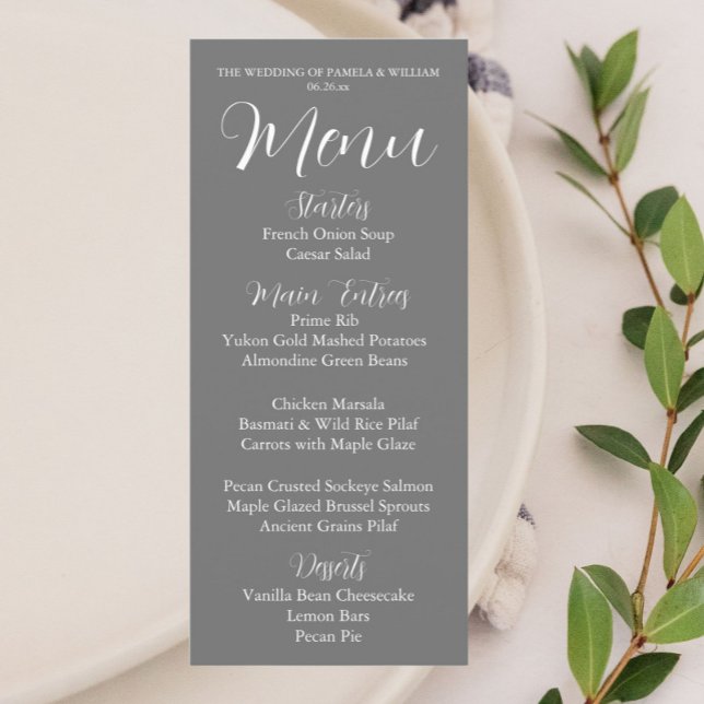 Dark Grey Simple Style Wedding Dinner Menu (In Situ Table)