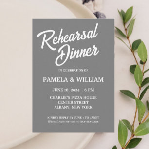 Dark Grey Simple Style Wedding Rehearsal Dinner Invitation